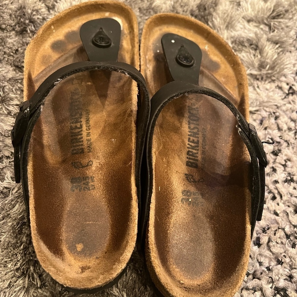 Birkenstock GIZEH Brown Leather T-Strap Sandals Size EU 38 W7 M5 Pre-Owned